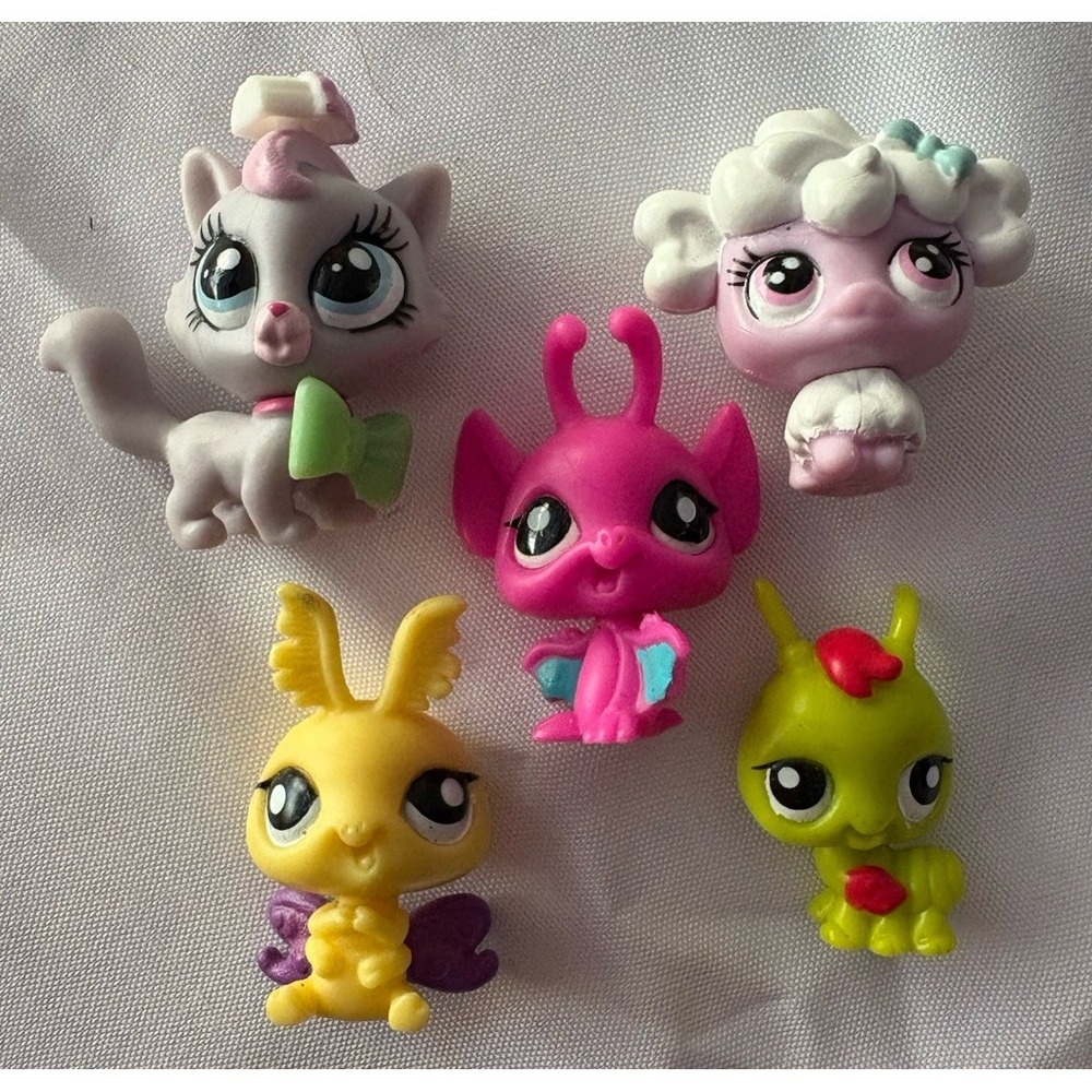 Littlest Pet Shop LPSO Minis! Lot Of 5! Cat, Butterfly, Bat, Lamb, Caterpillar